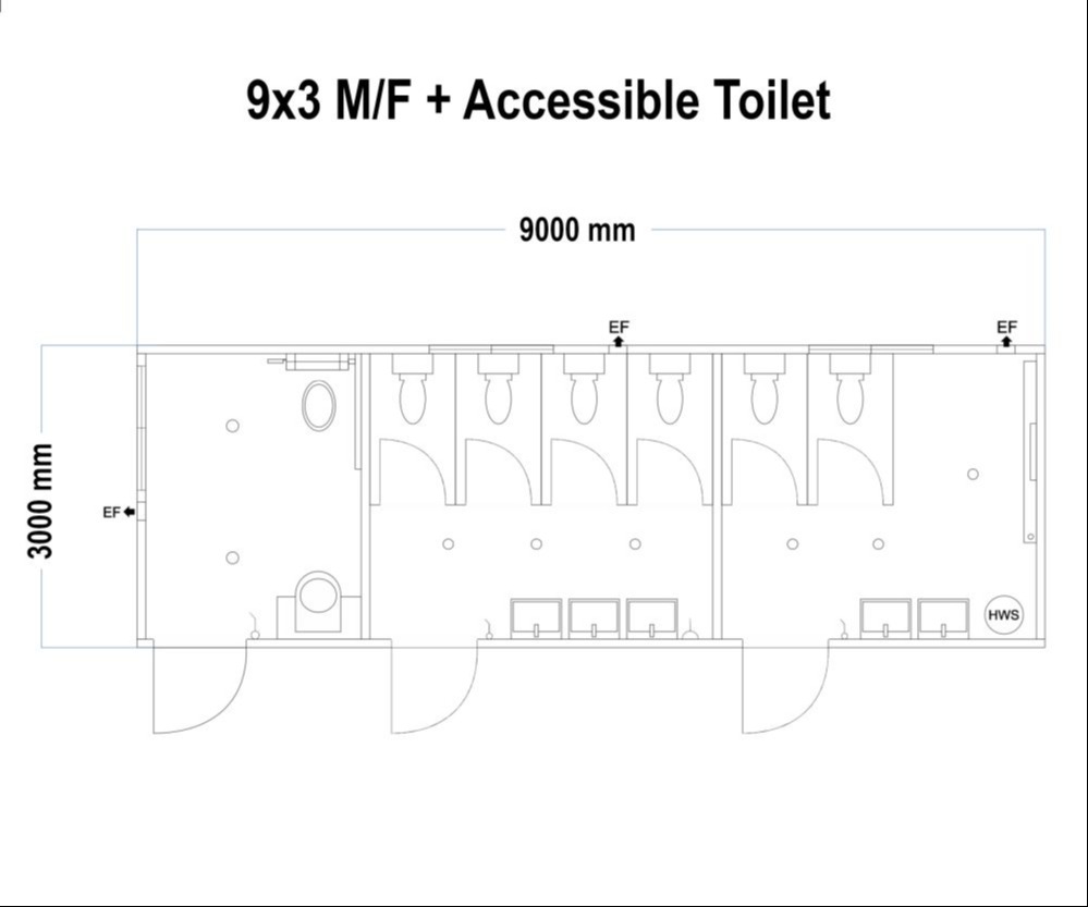 9x3 m/f and accessible toilet
